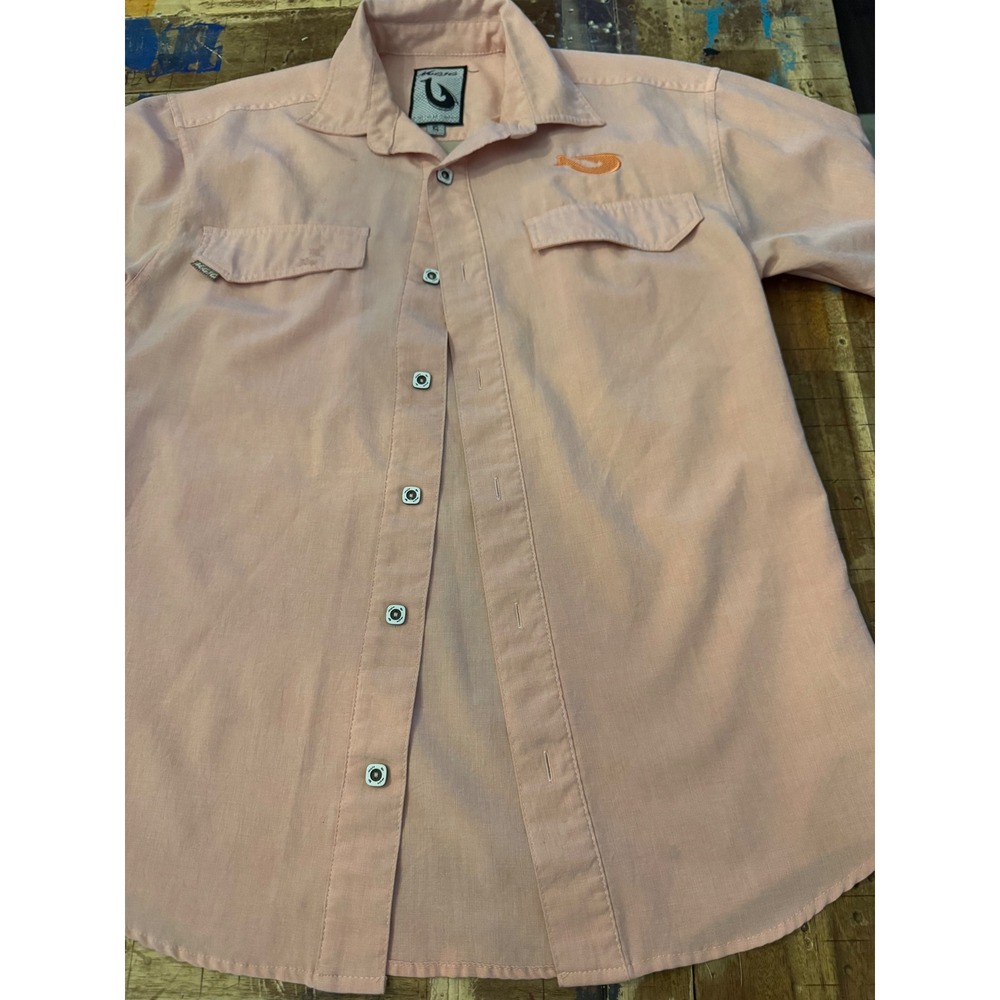 Mojo Sportswear Mens Peach Short Sleeve Fishing Shirt Button Down Small